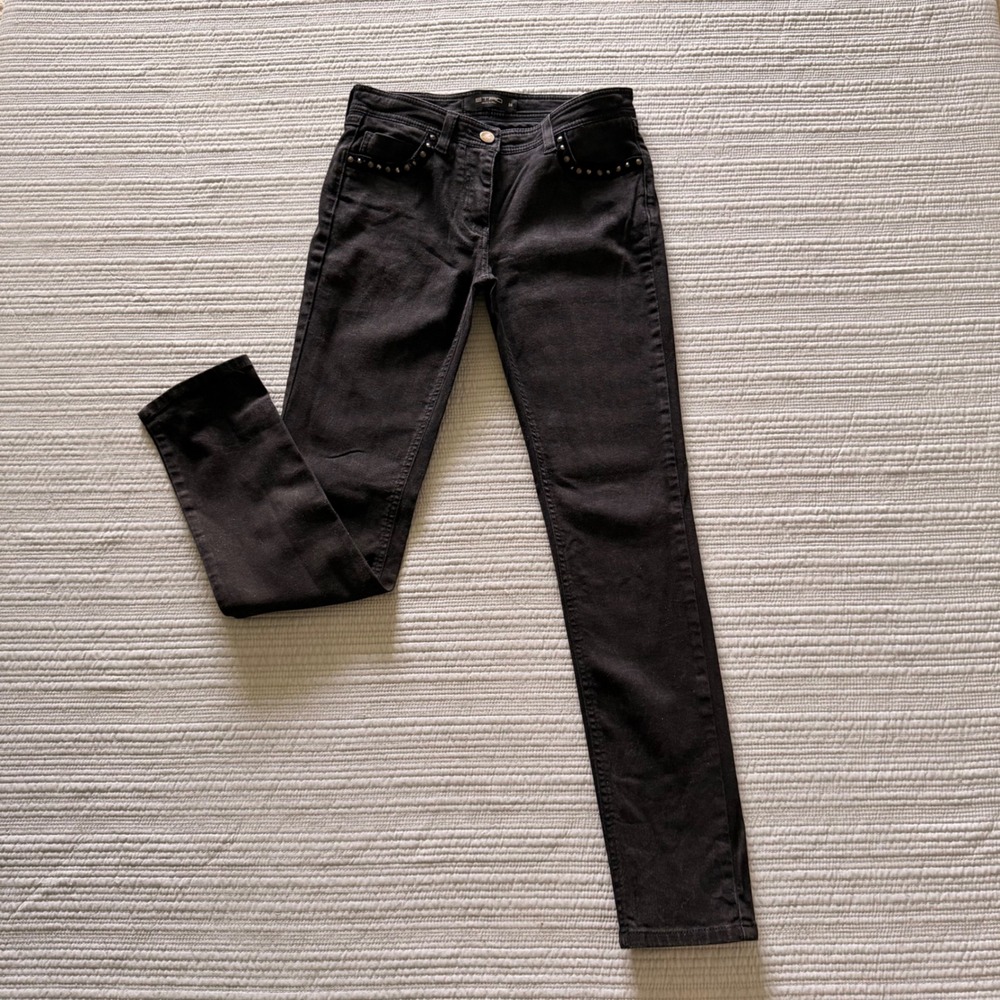 Etro Women's Black Studded Velvet Trim Skinny Jeans Made in Italy 26
